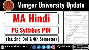 Munger University PG MA Hindi Syllabus Sem-1 2 3 4 Download Link