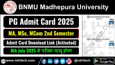 BNMU PG 2nd Sem Admit Card 2025 MA MSc MCom Session 2024-26