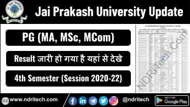 JP University PG 4th Sem Result 2025 MA MSc MCom 2020-22