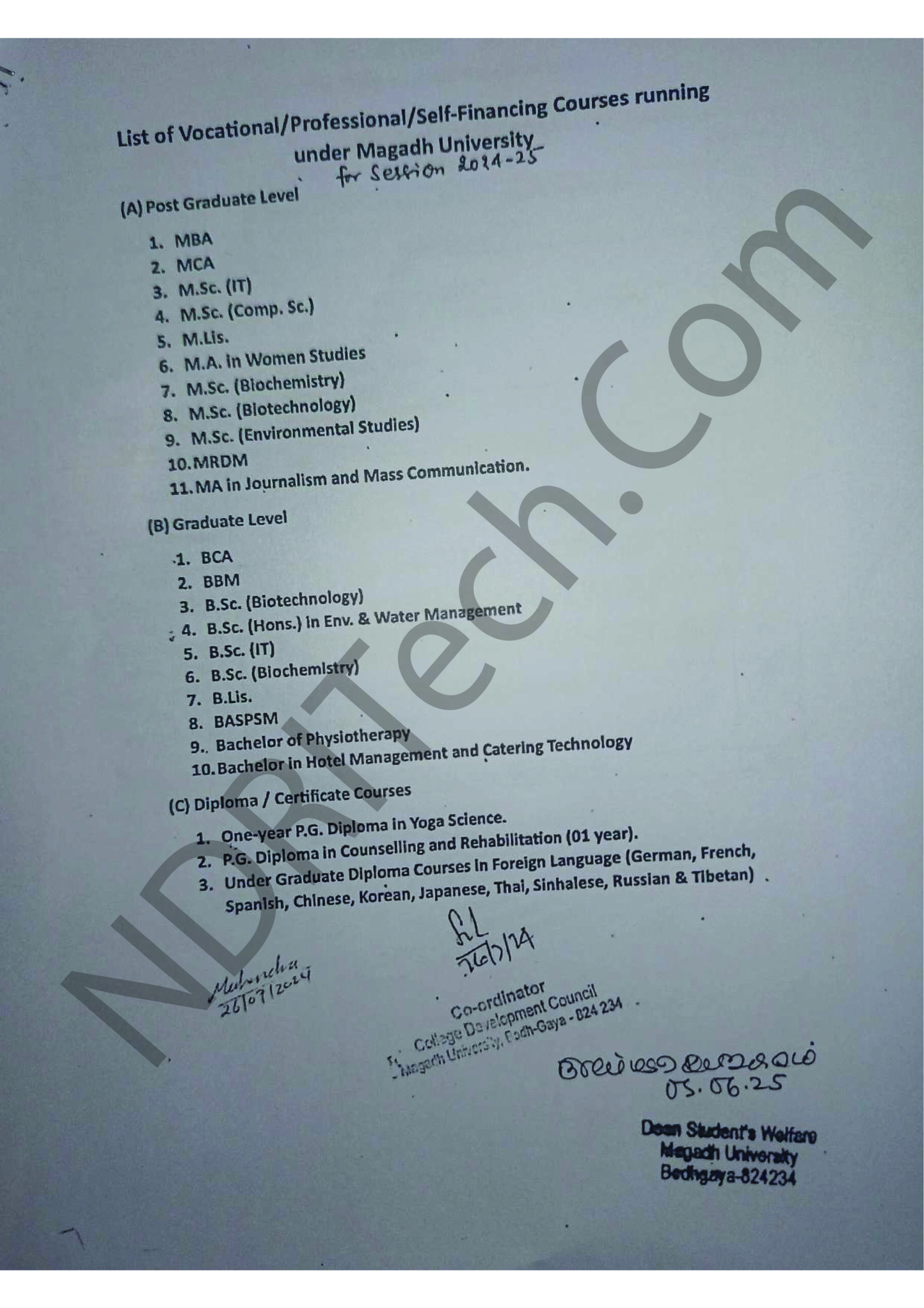 Magadh University UG, PG Vocatinal & Diploma Course List