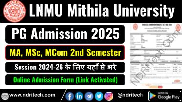 Mithila University PG 2nd Sem Admission 2025 MA MSc MCom 2024-26